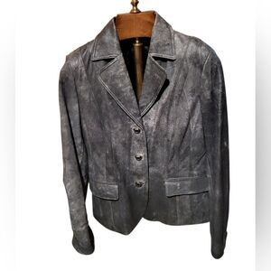 Pamela Dennis Private Client Group Distressed Leather Black/Gray Jacket Size 8